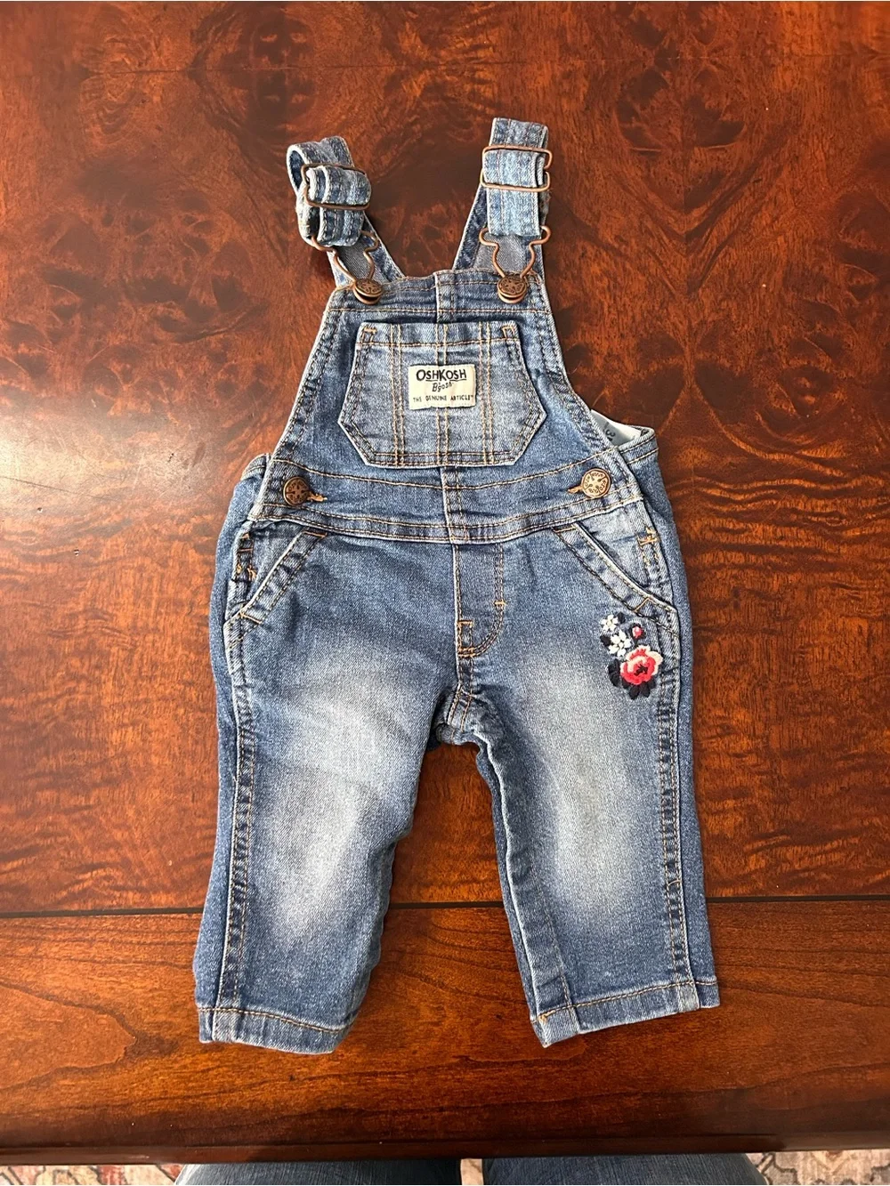 OshKosh B'gosh Girls Denim Overalls with Floral Embroidery 3 months